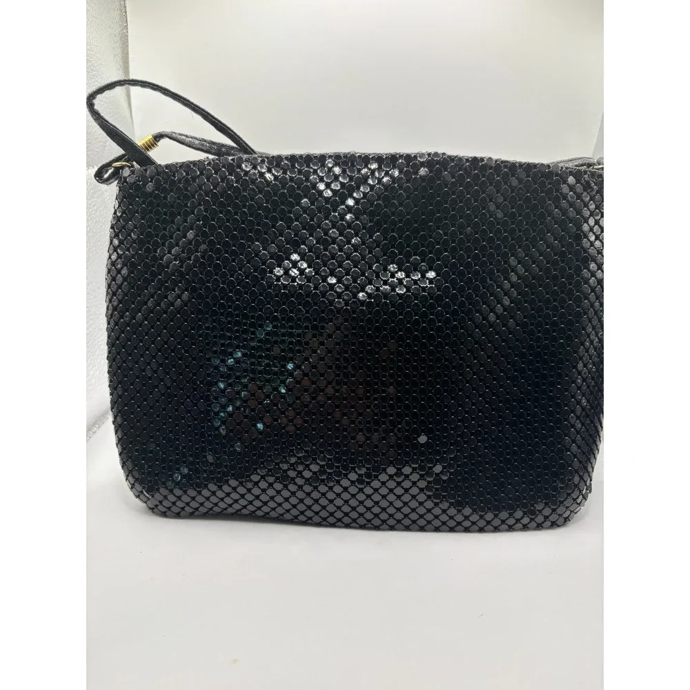 Vintage Starbags Black‎ Metallic Mesh Evening Bag with Coin Purse, leather strap